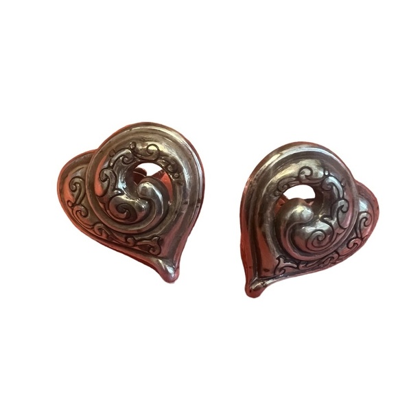 RETIRED RARE BRIGHTON PENELOPE HEART FULL-SIZE SILVER HEART EARRINGS - Picture 4 of 5